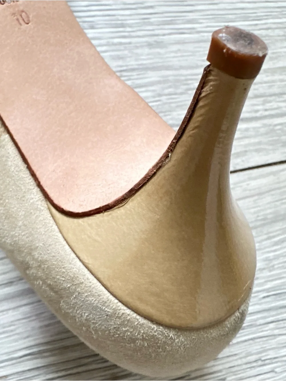 Butter Beige Suede Open Toe Heels Size 10